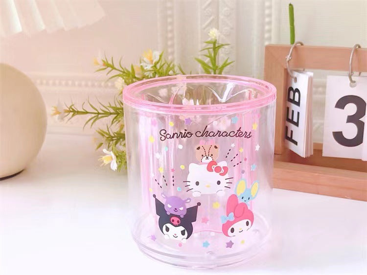 Creative cartoon round large-capacity rotatable pen holder cute Yugui dog student stationery sundries desktop storage container