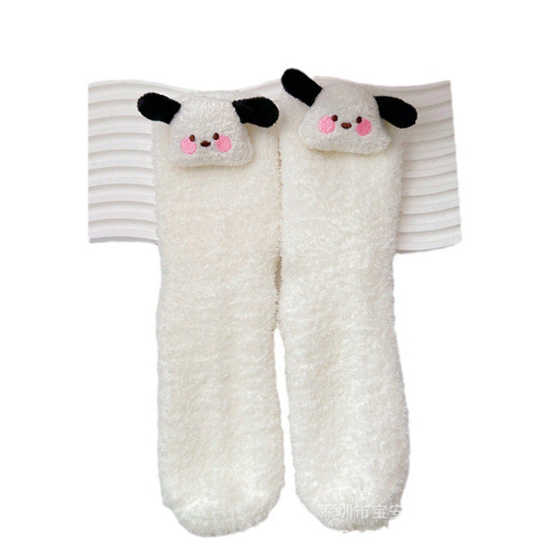 【DU-0054】Japanese Cute Girl Heart Plush Floor Socks, Home Plush Socks, Winter Warm Medium Tube Socks, Coolommy Sleep Socks