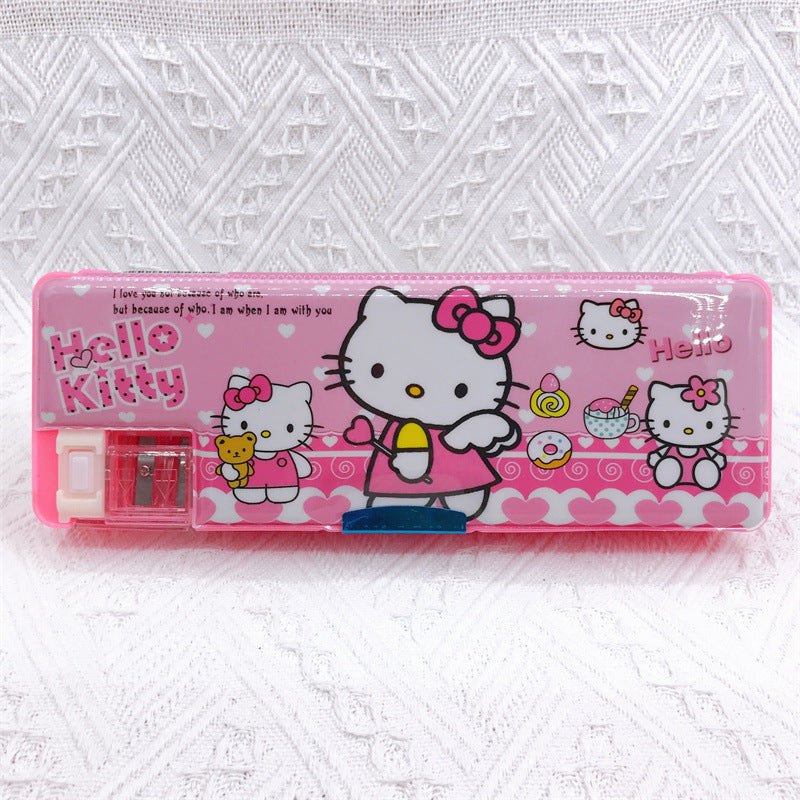 【PC-0009】Cartoon Kurumi Little White Dog Double sided Pen Box Stationery Box Children's and Students' Multifunctional Pencil Box with Pencil sharpener