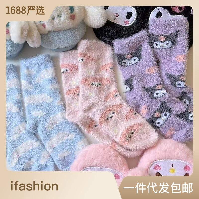 Sanliou Mink Plush Socks Children's Autumn and Winter Plush and Plush Warm Floor Socks Postpartum Anti slip Plush Moonlight Socks