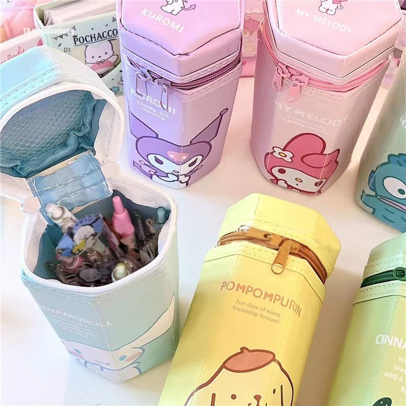 Octagonal cartoon pen holder, large capacity, cute Pacha dog pencil case, pencil case, student stationery pen case, Korean PU pen case