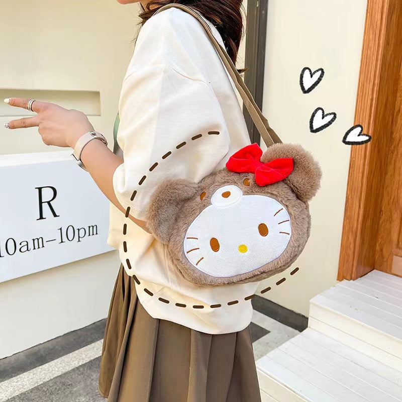 Plush toy bag cute cartoon kitten send girl shoulder bag wholesale fashion foreign bear head doll bag