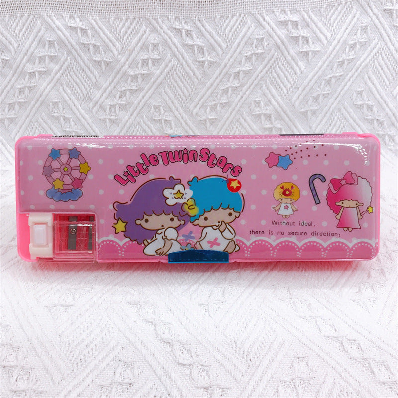 【PC-0009】Cartoon Kurumi Little White Dog Double sided Pen Box Stationery Box Children's and Students' Multifunctional Pencil Box with Pencil sharpener