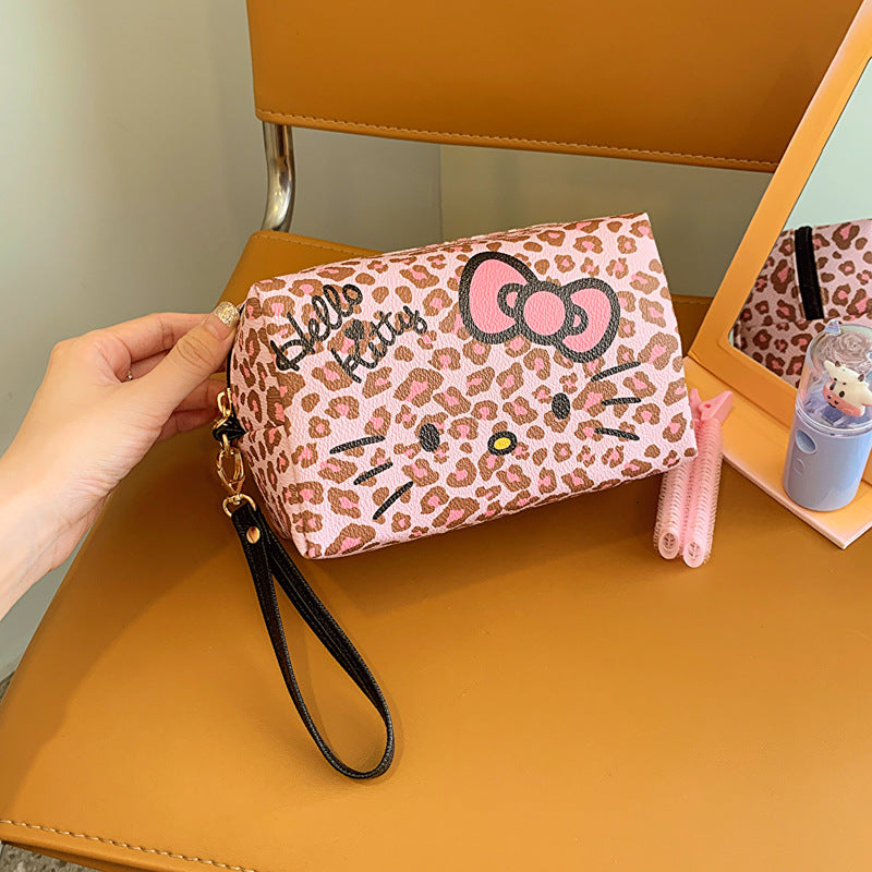 【B-0032】PU leather leopard make up bag lunch bag handle bag