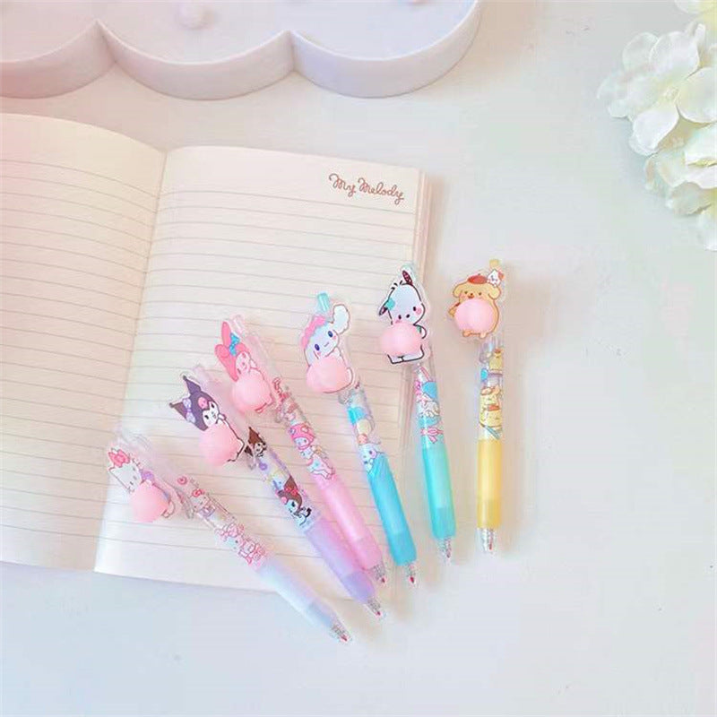 【P-0007】Cute Cartoon Collection Press Decompression Pen Kuromi Pinch Music Student Decompression Neutral Pen Office Signature Pen