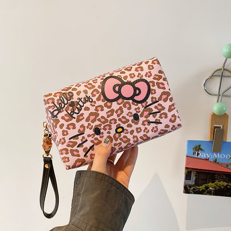 【B-0032】PU leather leopard make up bag lunch bag handle bag