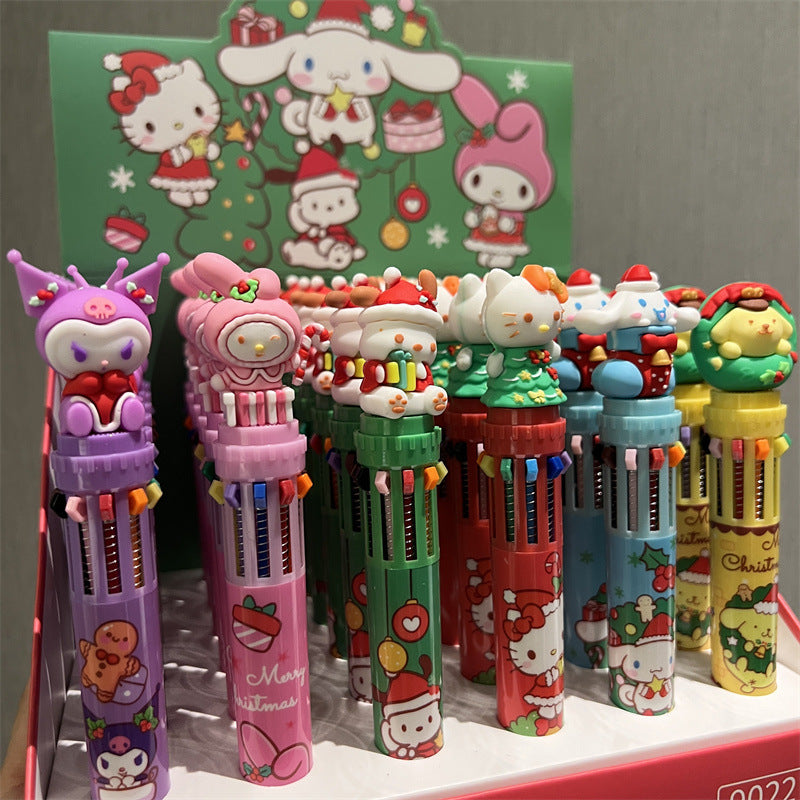 【P-0004】New San Li Ou Merry Christmas with High Appearance Value, Cute Ten Color Ball Pen, Colorful Hand Pen, Multi color Pen