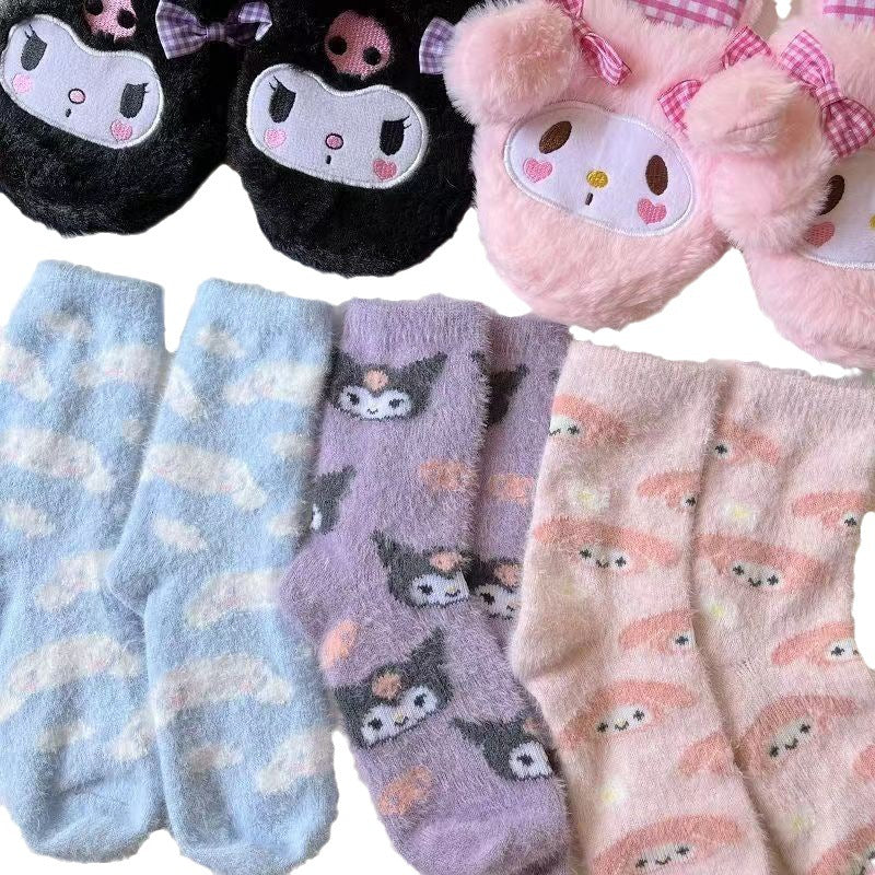 Sanliou Mink Plush Socks Children's Autumn and Winter Plush and Plush Warm Floor Socks Postpartum Anti slip Plush Moonlight Socks