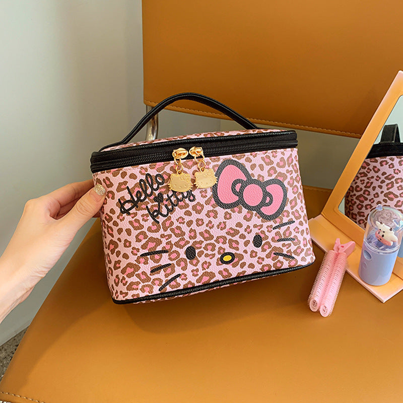 【B-0032】PU leather leopard make up bag lunch bag handle bag