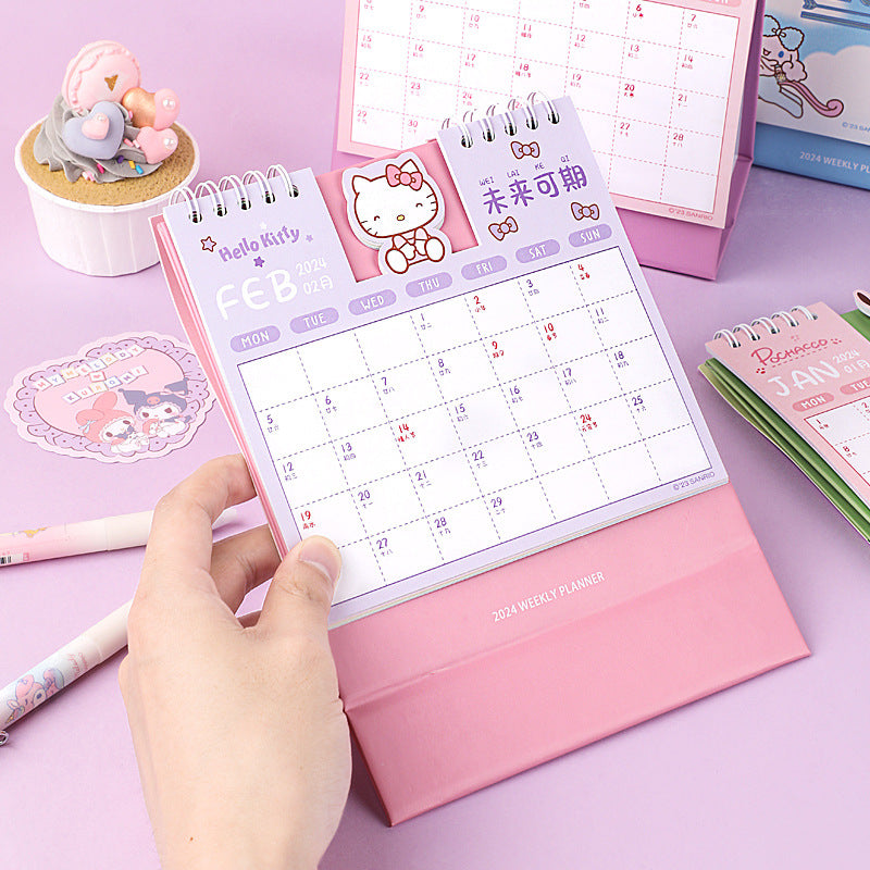 2024 concave-convex desk calendar Sanrio authorized cartoon coil week plan calendar desktop punching ornaments