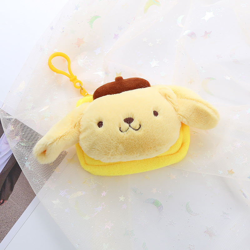 【W-0003】Cute square plush sanrio coin purse cartoon cinnamon dog keychain pendant lady's storage bag coin bag