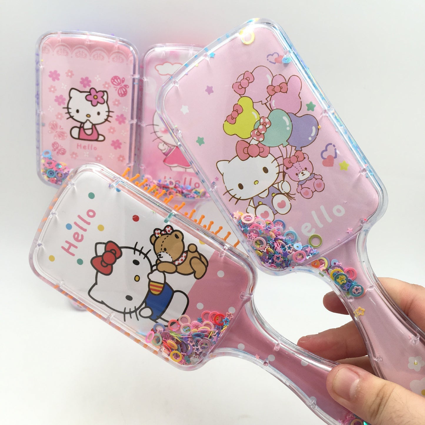 Cute Cat Square Shake Music Curly Hair Comb KT Cat Little Bear Cat Balloon Cat Sequin Air Cushion Hairdressing Comb