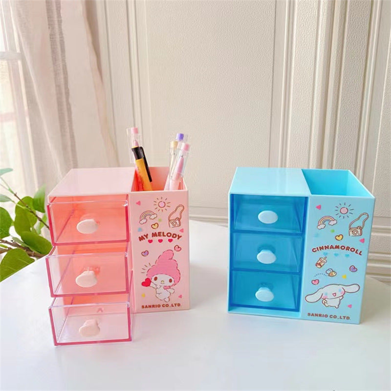 Japanese cute girl heart multi-compartment desktop storage box, student stationery, sundries, pen holder, jewelry storage drawer box