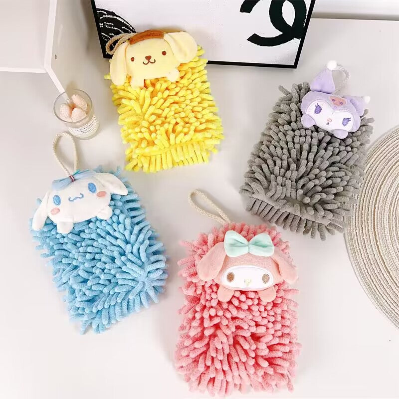 Cartoon chenille hand towel hanging anti-odor absorbent non-shedding hand cloth children's towel kitchen hand washing household