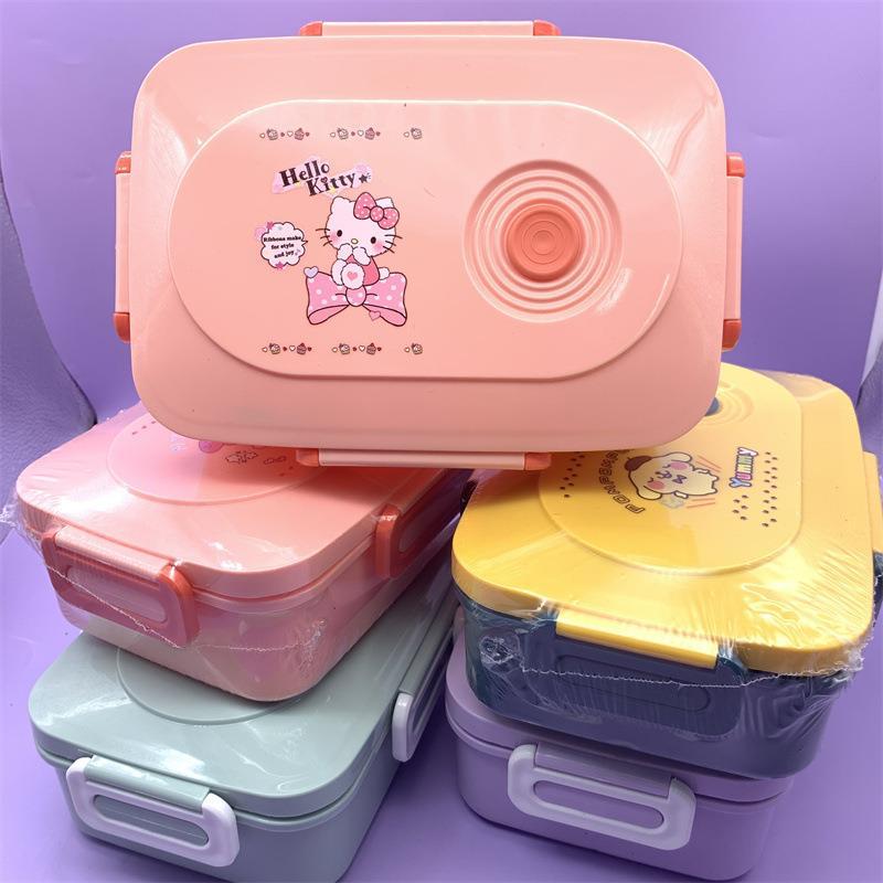 INS Sanliou rectangular Japanese bento box Kuromi grid lunch box with large ear dog and tableware preservation lunch box