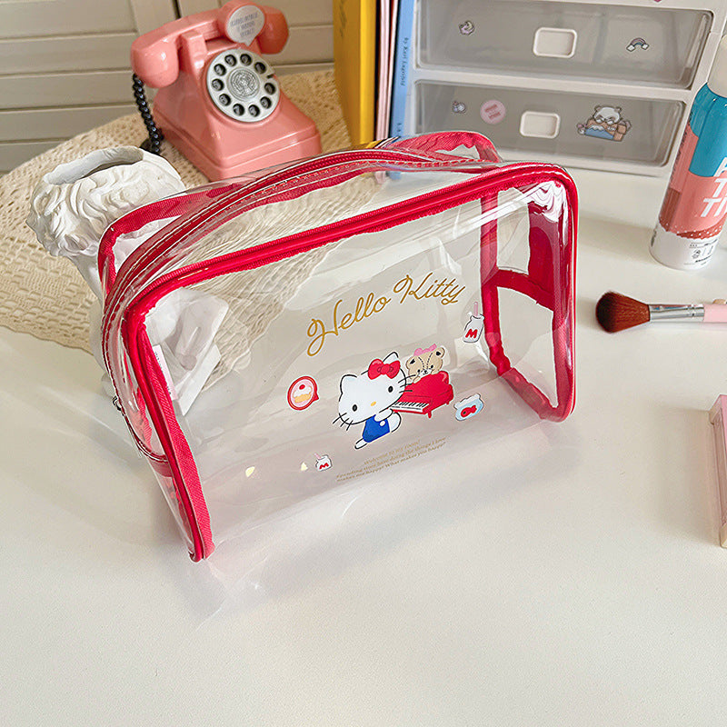 New Sanrio cartoon transparent pen bag ins wind waterproof travel toiletry bag large capacity portable cosmetic bag