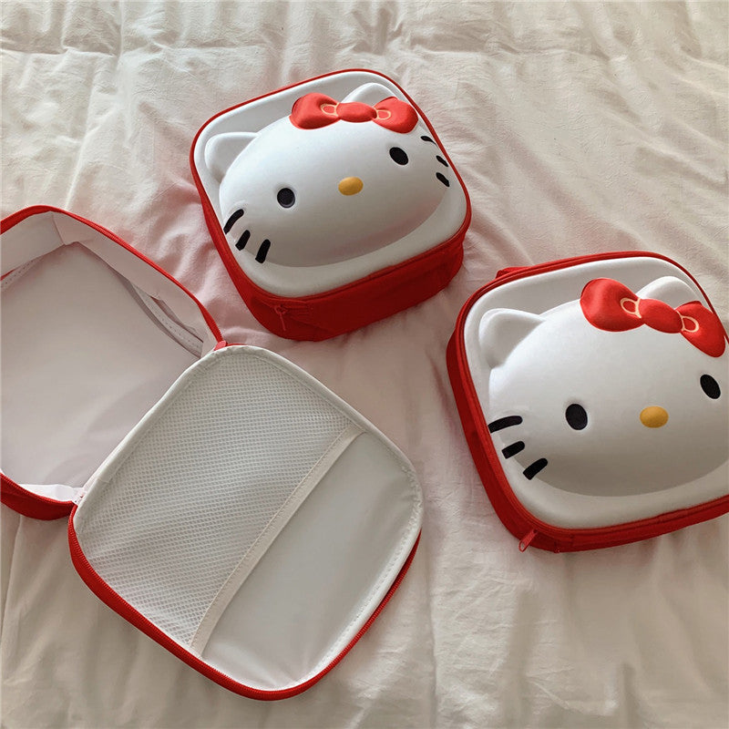 Cute cartoon cat portable cosmetic bag female large-capacity portable travel wash bag skin care products storage box