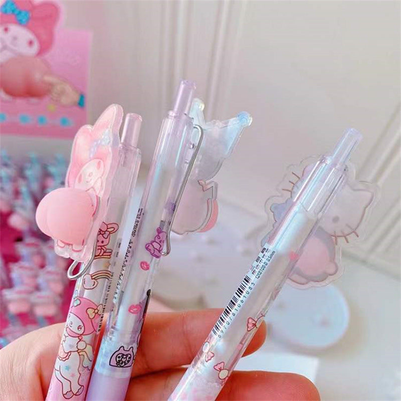 【P-0007】Cute Cartoon Collection Press Decompression Pen Kuromi Pinch Music Student Decompression Neutral Pen Office Signature Pen