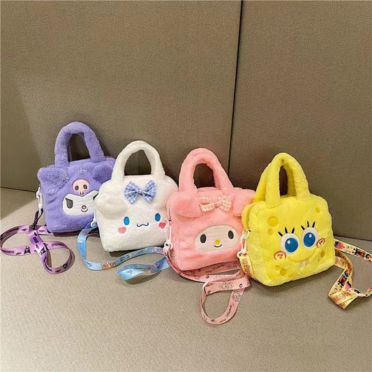 cartoon sanrio cinna melody spongebb fluffy coin purse crossbody bag