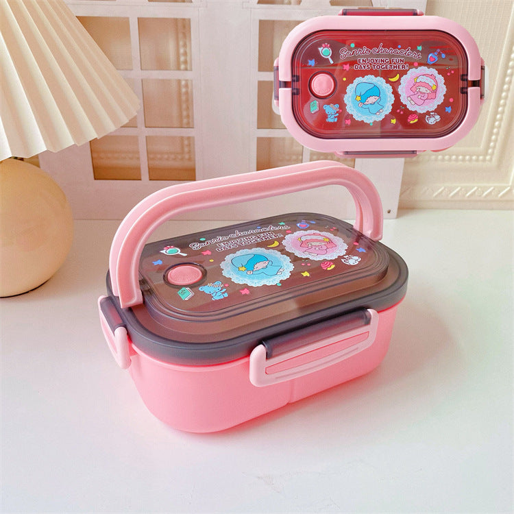 【BT-0002】Japanese cute girly heart double-layer kulomi handheld lunch box, bento box, portable divider, sealed fresh-keeping box, lunch box