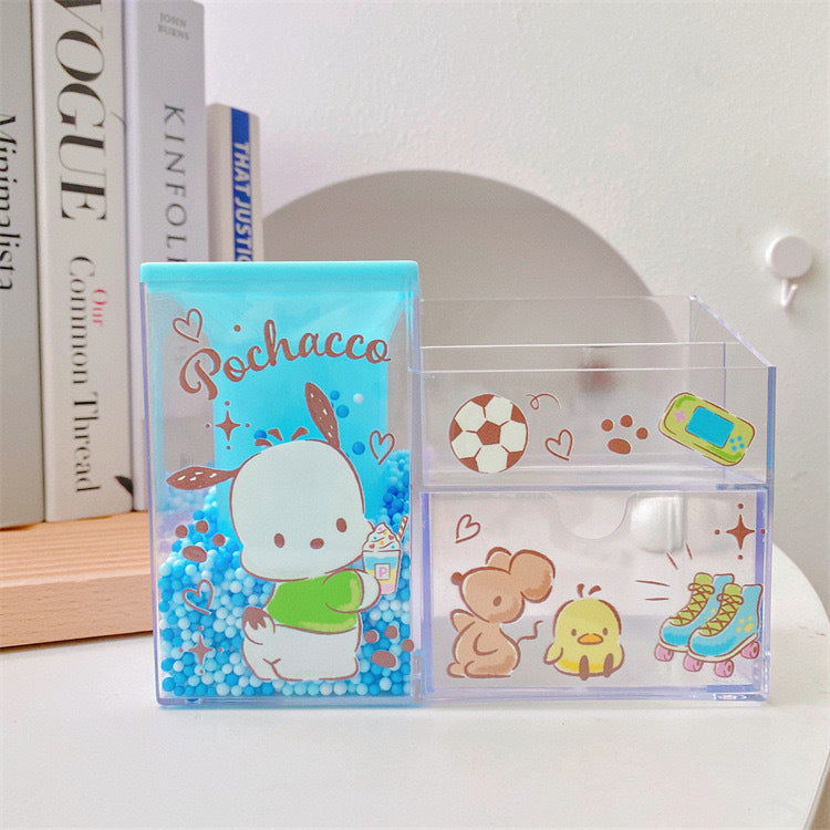 【PC-0005】New cute Kulomi girl heart high value desktop storage box Japanese student stationery transparent drawer pen holder