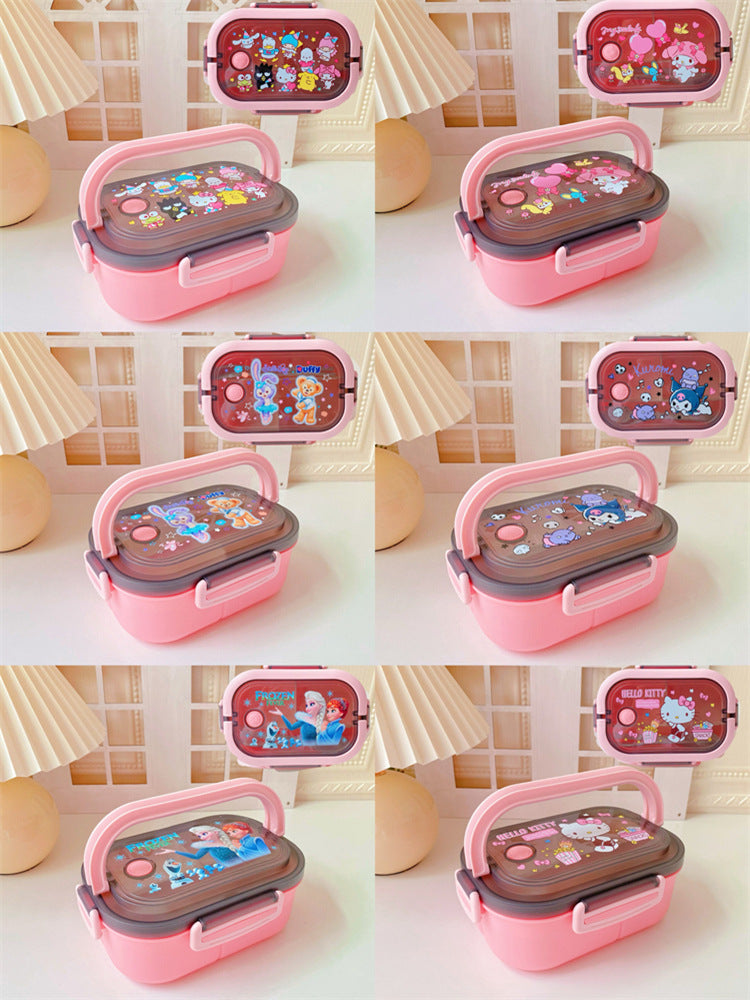 【BT-0002】Japanese cute girly heart double-layer kulomi handheld lunch box, bento box, portable divider, sealed fresh-keeping box, lunch box