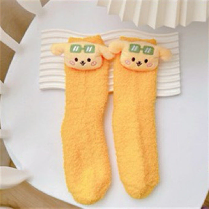 【DU-0054】Japanese Cute Girl Heart Plush Floor Socks, Home Plush Socks, Winter Warm Medium Tube Socks, Coolommy Sleep Socks