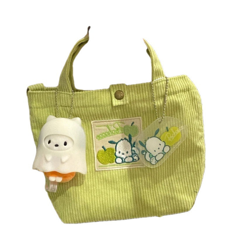 Japanese Pochacco corduroy handbag slung cute girls shoulder large capacity storage bag.