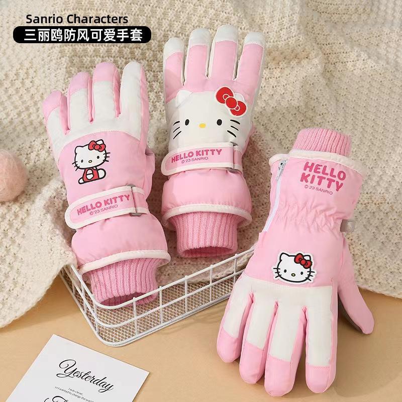 Sanrio family series windproof gloves for adults for adults with KT autumn and winter thickened cycling warm cotton gloves