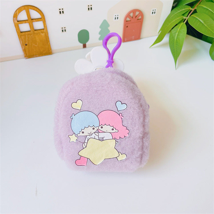 【W-0009】Japanese Cute Girl Heart Plush Pocket Wallet Portable Small Bag PC Dog Earbuds Coin Small Wallet