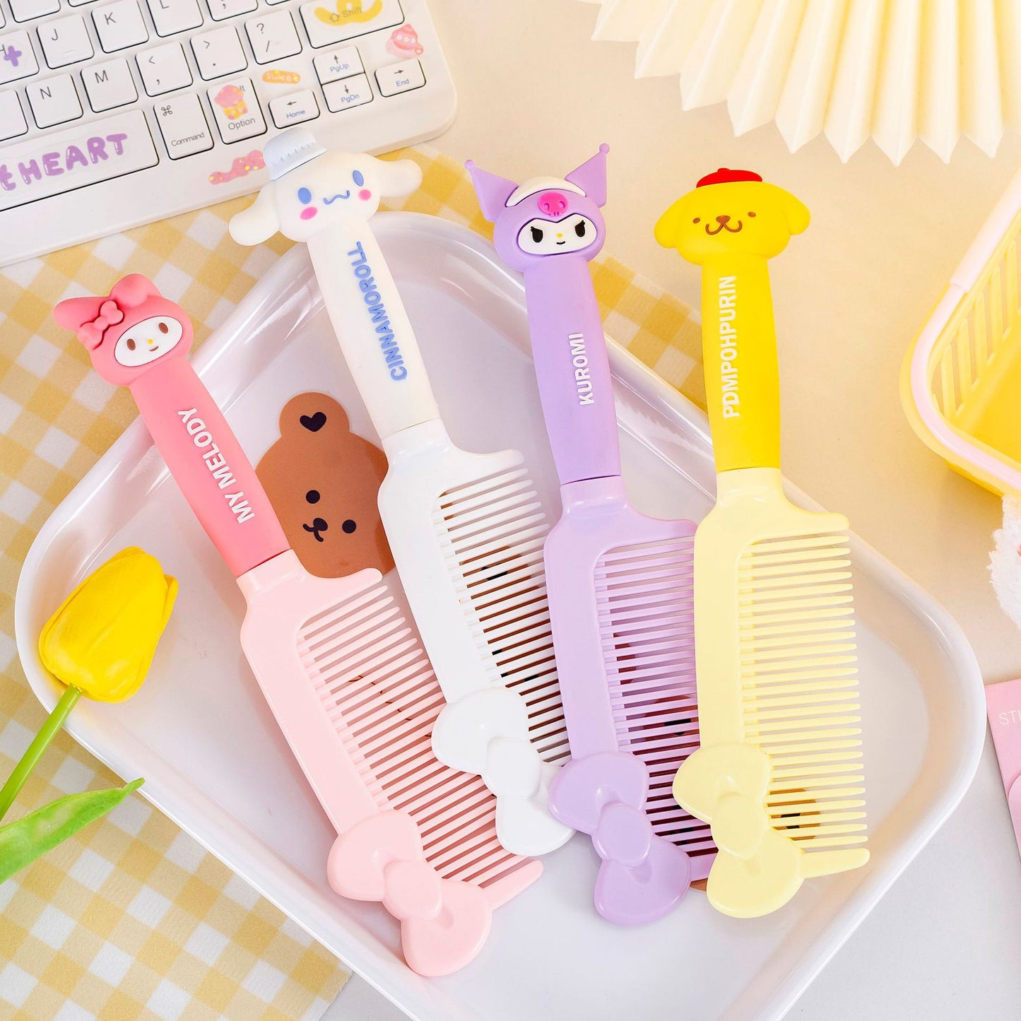 Cartoon Silicone Handle Straight Hair Comb Bow Knot Hairdressing Comb Anti static Massage Comb ML KL