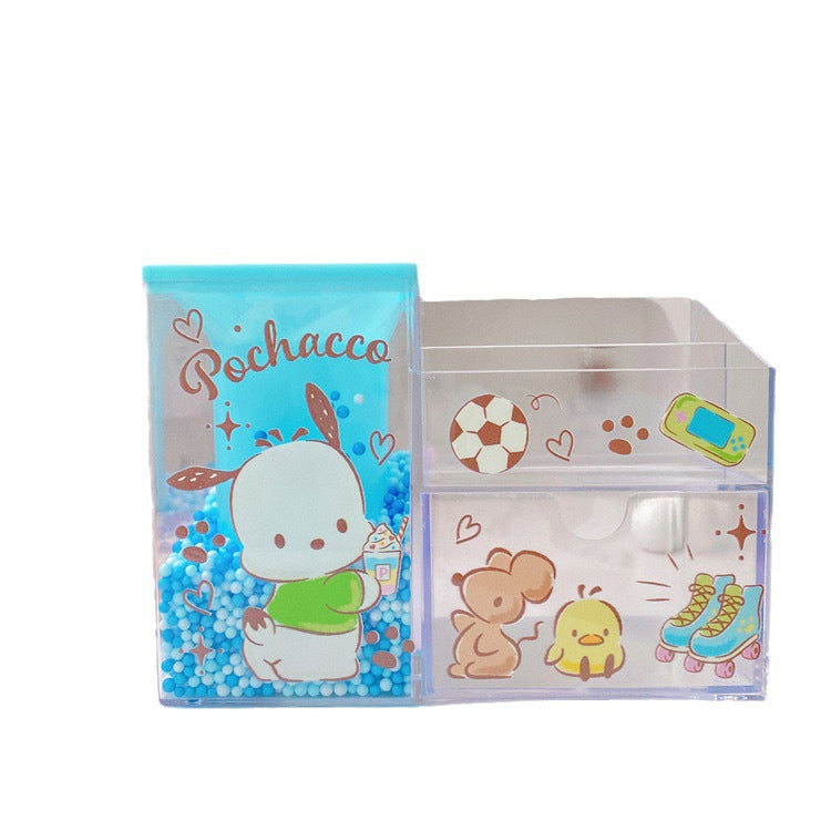 【PC-0005】New cute Kulomi girl heart high value desktop storage box Japanese student stationery transparent drawer pen holder