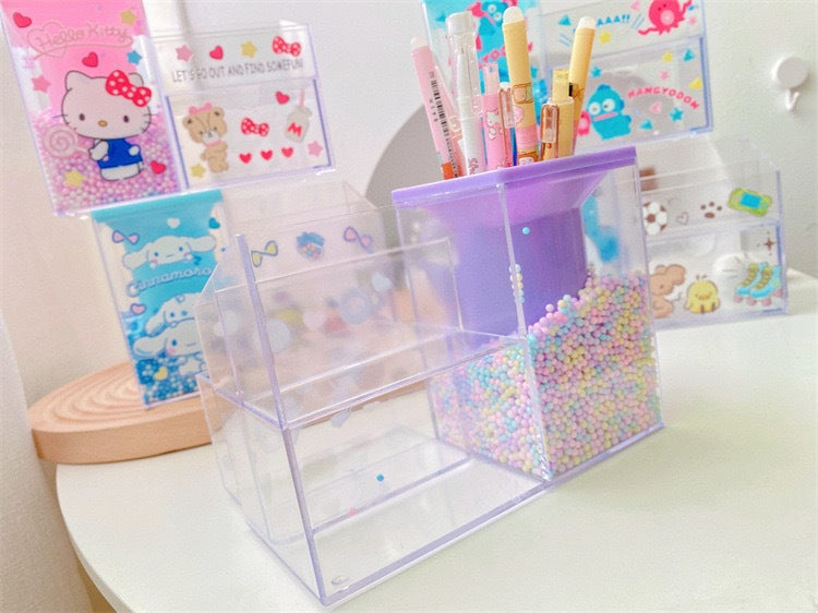 【PC-0005】New cute Kulomi girl heart high value desktop storage box Japanese student stationery transparent drawer pen holder