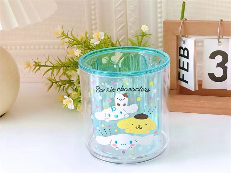 Creative cartoon round large-capacity rotatable pen holder cute Yugui dog student stationery sundries desktop storage container