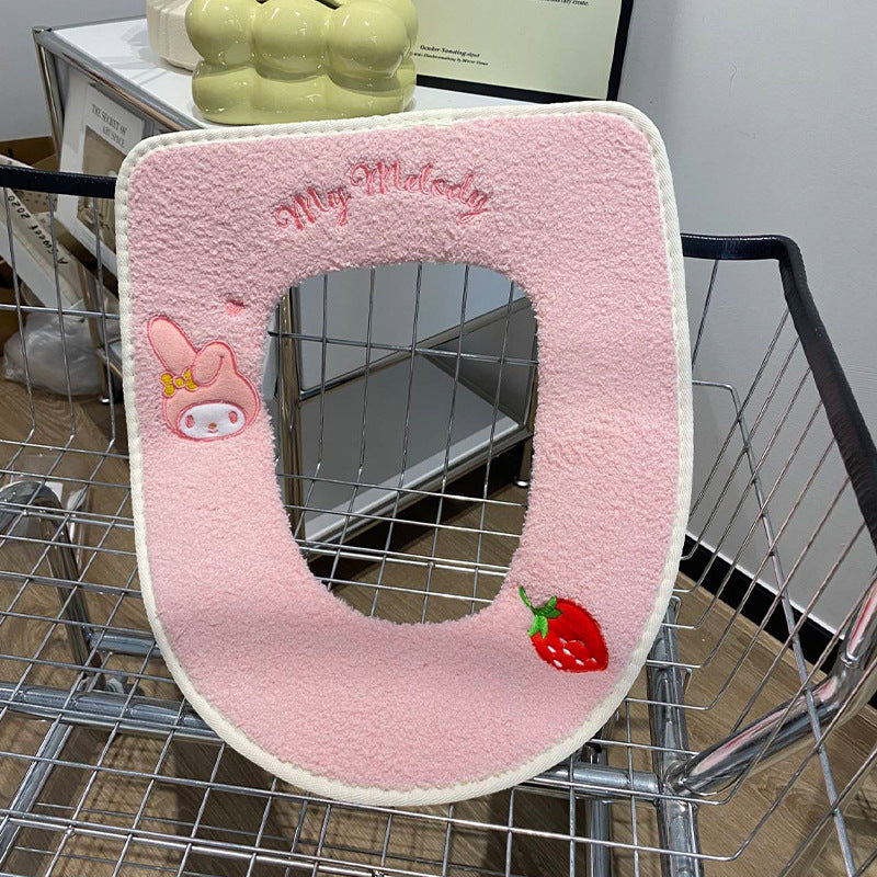 Kuromi toilet mat cartoon Sanrio genuine thickened bathroom toilet sticker cute autumn and winter toilet cover gasket