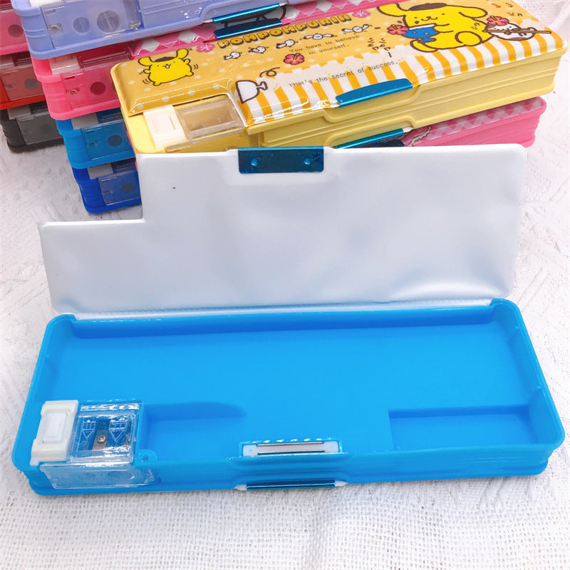 【PC-0009】Cartoon Kurumi Little White Dog Double sided Pen Box Stationery Box Children's and Students' Multifunctional Pencil Box with Pencil sharpener