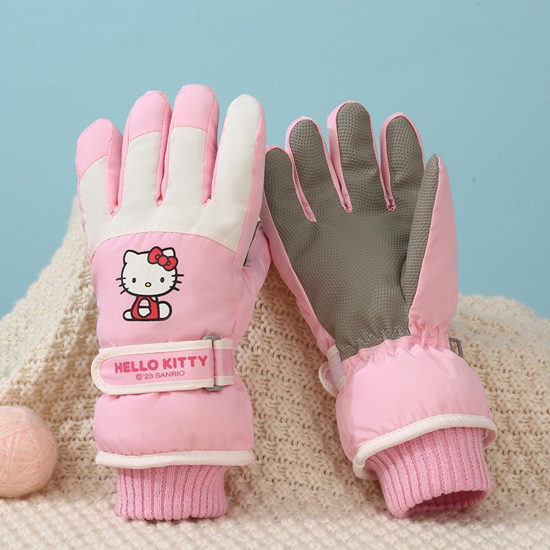 Sanrio family series windproof gloves for adults for adults with KT autumn and winter thickened cycling warm cotton gloves