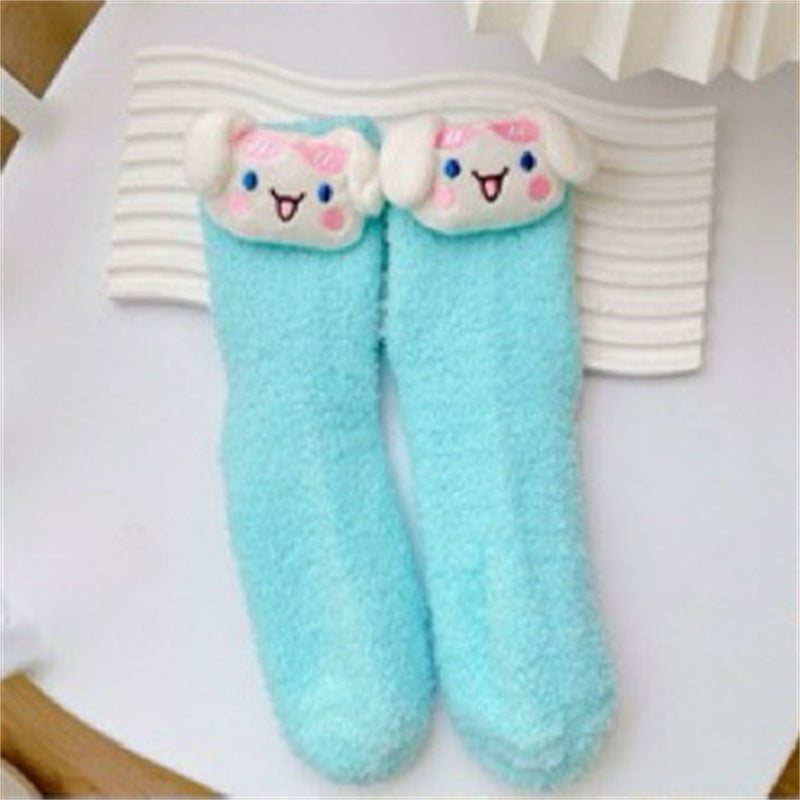 【DU-0054】Japanese Cute Girl Heart Plush Floor Socks, Home Plush Socks, Winter Warm Medium Tube Socks, Coolommy Sleep Socks