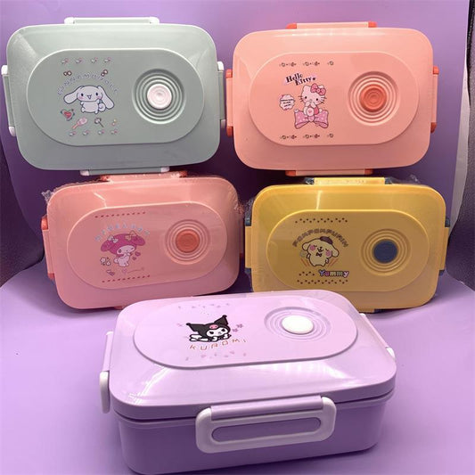 INS Sanliou rectangular Japanese bento box Kuromi grid lunch box with large ear dog and tableware preservation lunch box