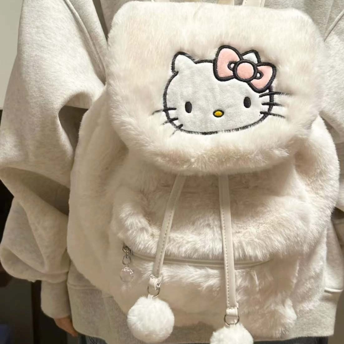 Sanrio Plush Flap Backpack Women's Casual 2023 New Large Capacity Cute School Bag Backpack