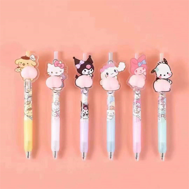 【P-0007】Cute Cartoon Collection Press Decompression Pen Kuromi Pinch Music Student Decompression Neutral Pen Office Signature Pen