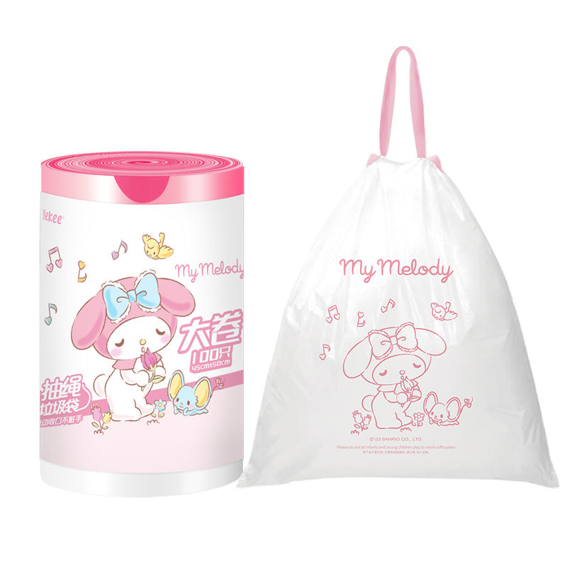 【KT-0011】Sanrio garbage bag household portable 100 large cartoon thick drawstring garbage bag Tik Tok with the same paragraph