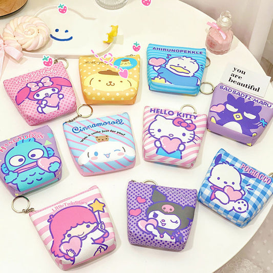 Cute cartoon coin purse students children loose wallet PU leather zipper coin purse headphone bag carry-on organizer bag