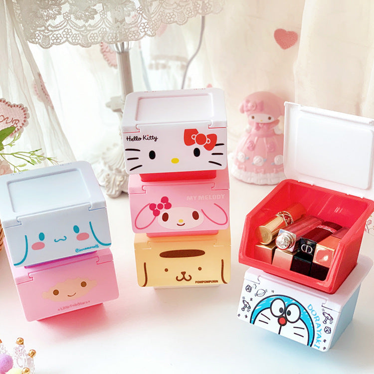 Cartoon desktop flip storage box cute sundries box jewelry box dumpling bio-stackable finishing box storage box