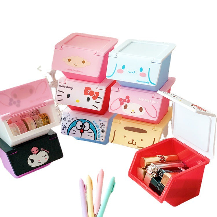 Cartoon desktop flip storage box cute sundries box jewelry box dumpling bio-stackable finishing box storage box