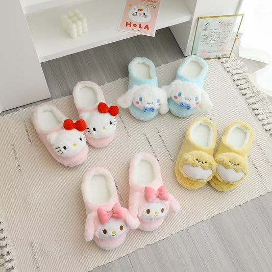 Cartoon Household Plush Warm Slippers Indoor Anti slip Half Heel Home Shoes Japanese Girl Home Shoes