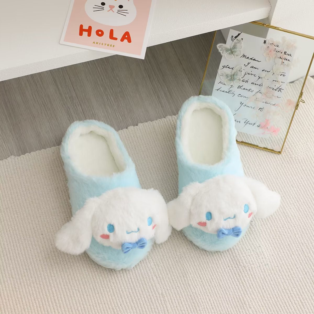 Cartoon Household Plush Warm Slippers Indoor Anti slip Half Heel Home Shoes Japanese Girl Home Shoes